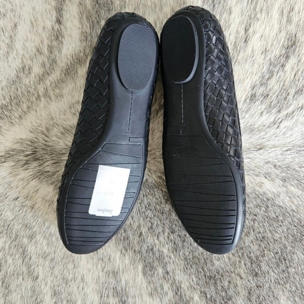 Neiman Marcus Silex Napa Leather Woven Braided Black Flats Shoes - Picture 7 of 11